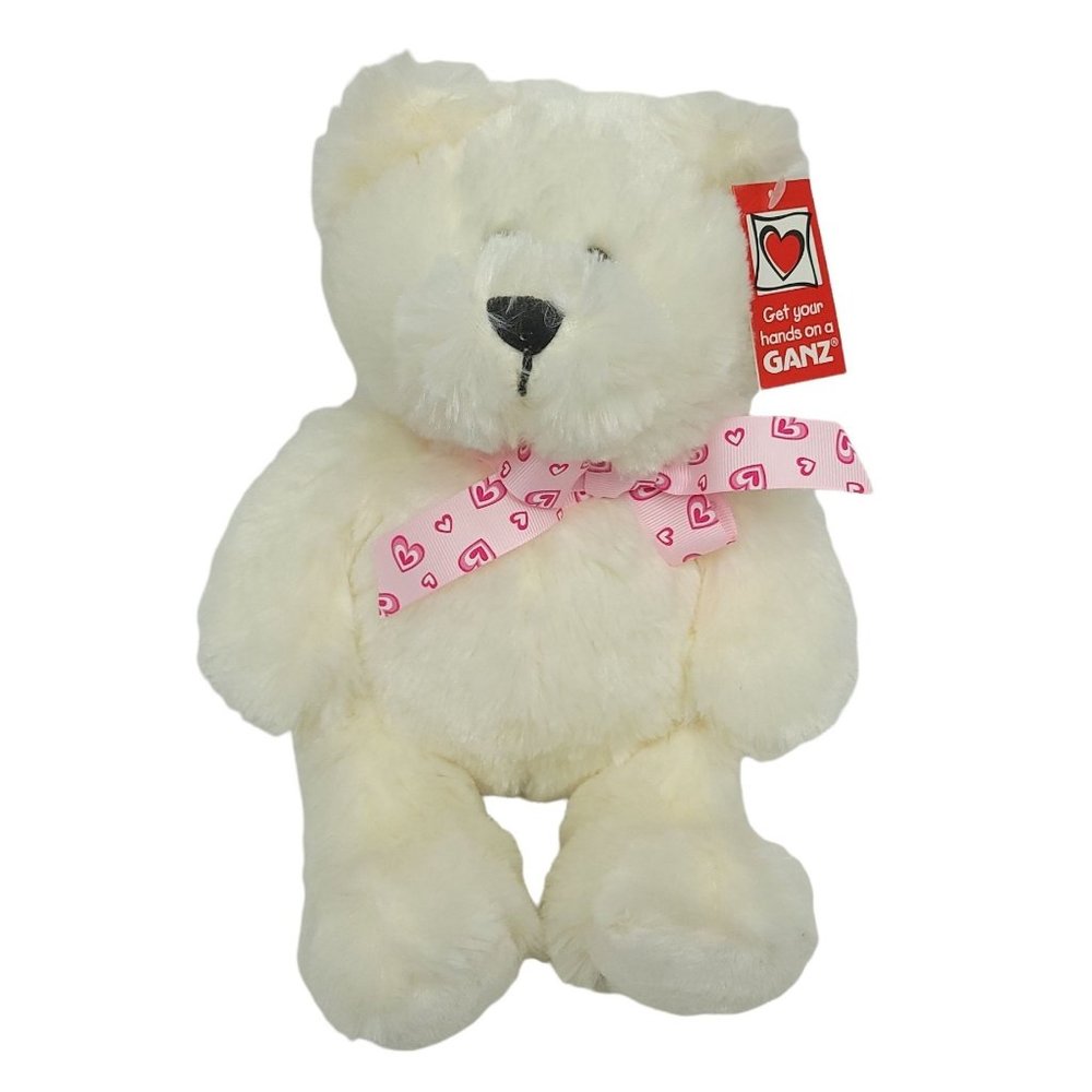 Ganz Cuddles Teddy Bear Plush Pink Heart Bow 12" Stuffed Animal Toy White